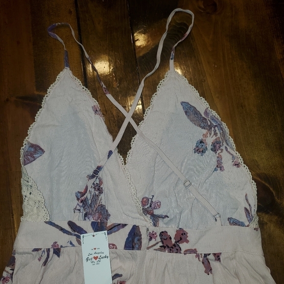 GET LUCKY Romper shorts creamy pink with blue NEW medium - Picture 9 of 13